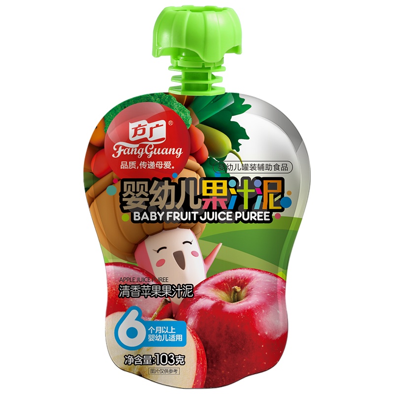 方广 宝宝辅食 清香苹果果汁泥103g/袋装(6个月以上婴幼儿适用)果泥 蔬果泥 无添加果汁泥 吸吸袋 儿童零食