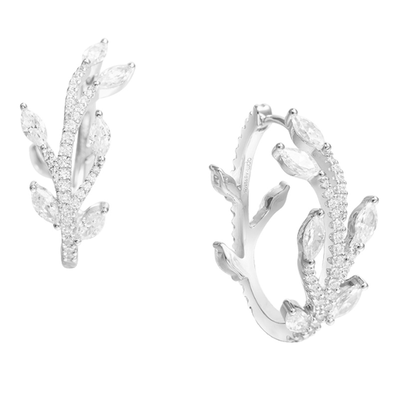 apm MONACO高级感镶晶钻叶子环状耳环925银耳饰女士穿孔耳坠首饰AE11544OX