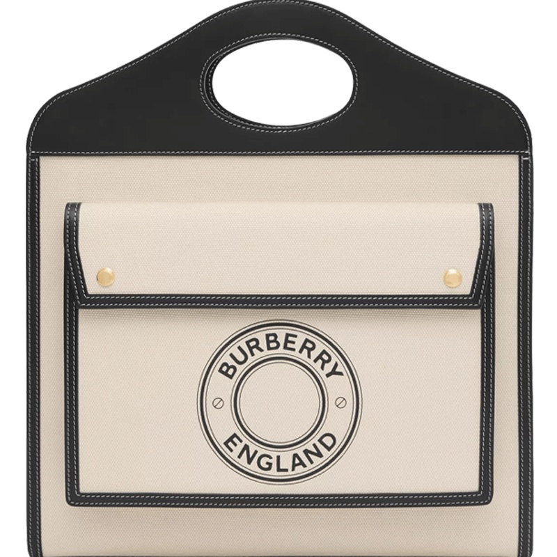 【预售4周左右发货】BURBERRY/博柏利 中号徽标图案帆布拼皮革口袋包