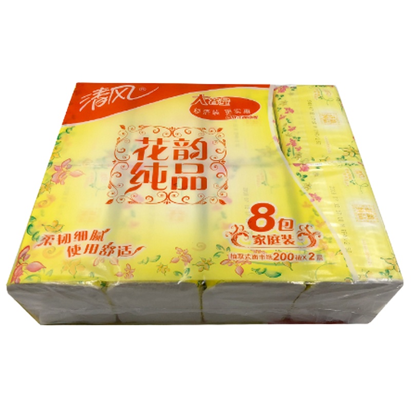清风200抽小花韵双层花韵纸巾抽纸餐巾纸面巾纸48包整箱