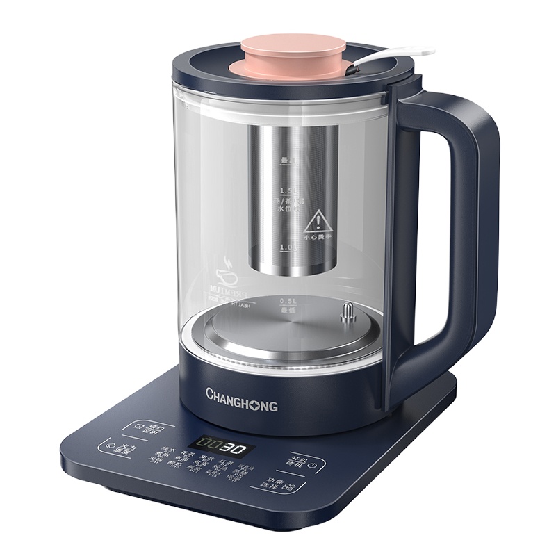 长虹CHANGHONG养生壶多功能家用全自动加厚玻璃煮茶器煮花茶壶电热烧水壶1.8L 茱萸粉+滤网+煮蛋架