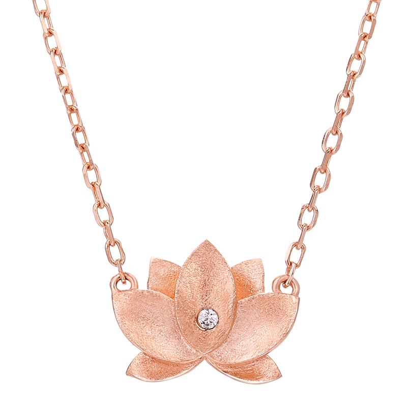 钻石世家 自在花语 925银镶钻石项链 莲花造型吊坠时尚钻石项链女款 玫瑰金色 钻石项链