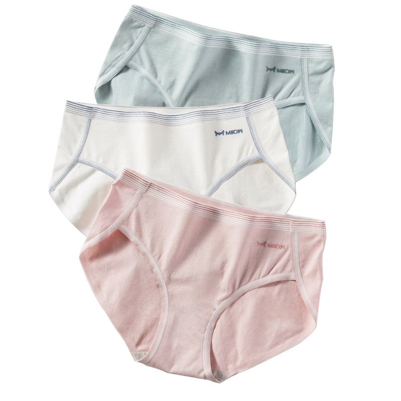 猫人[50支石墨烯无痕抗菌]3条装阿瓦提长绒棉撞色宽橡筋女士内裤女