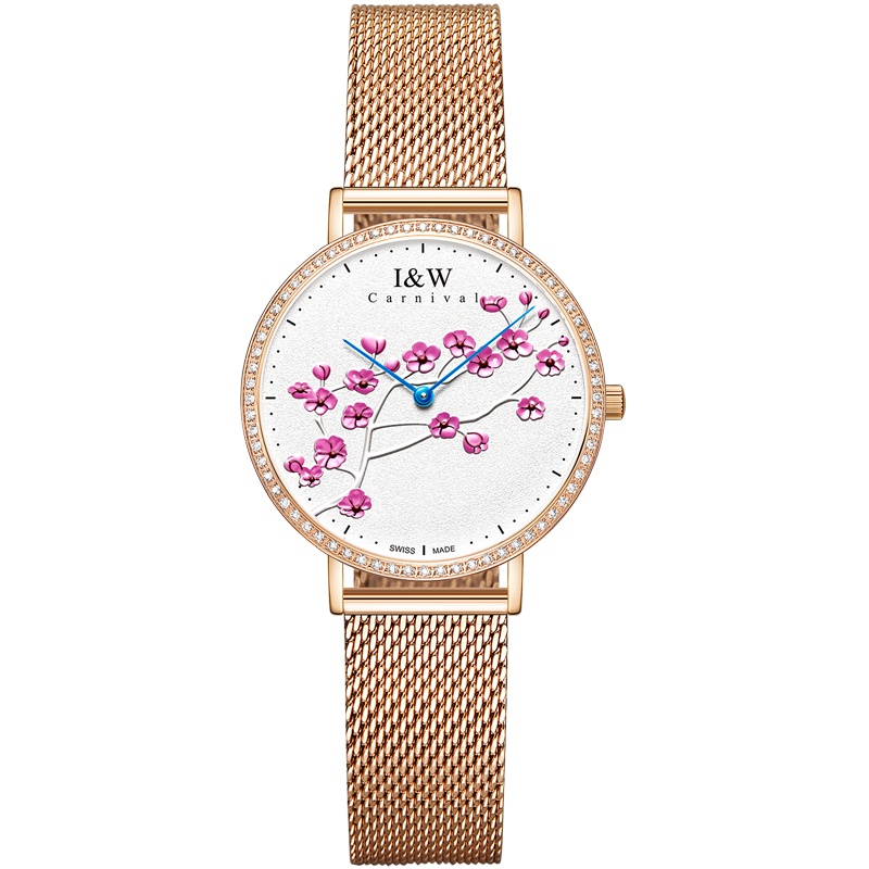 IW瑞士手表女款梅花系列原装进口石英腕表时尚镶钻防水手表钢带