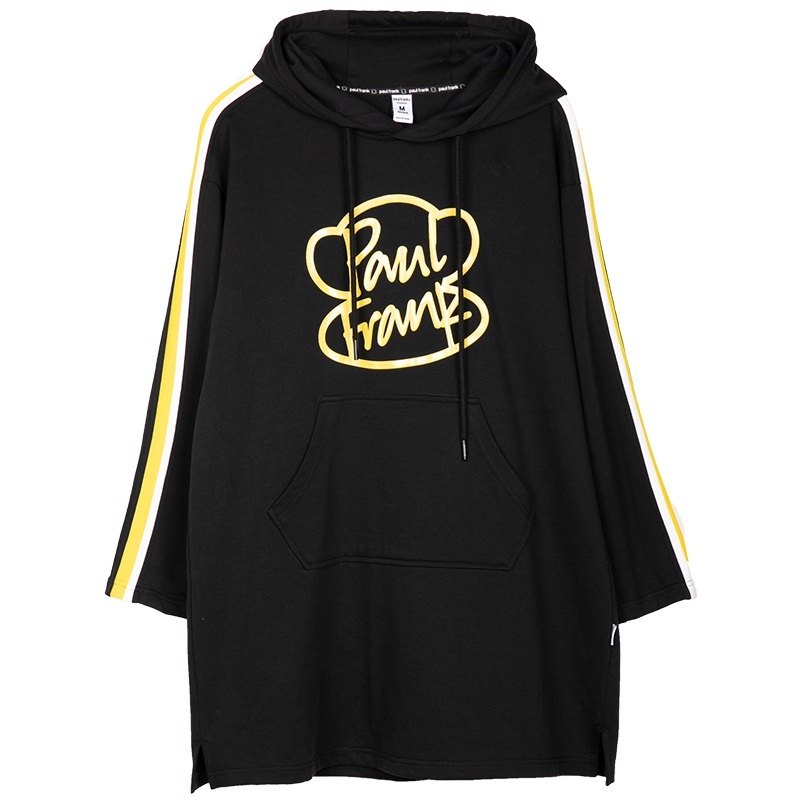 PaulFrank/大嘴猴春秋季新款连衣裙女气质撞色印花宽松卫衣裙 黑色 M