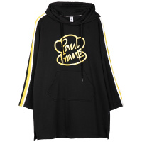 PaulFrank/大嘴猴春秋季新款连衣裙女气质撞色印花宽松卫衣裙 黑色 M