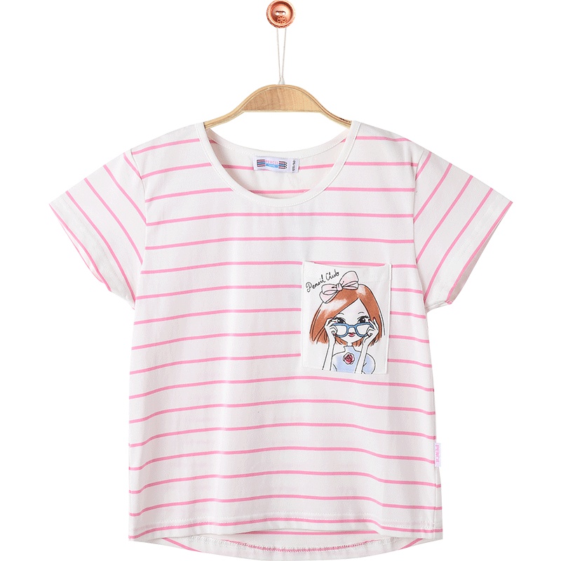 铅笔俱乐部童装2019夏装新款女童条纹短T恤儿童T恤中大童条纹上衣