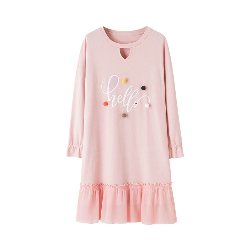 乌拉拉公主棉质双面素色长袖女裙休闲家居服W83J7290