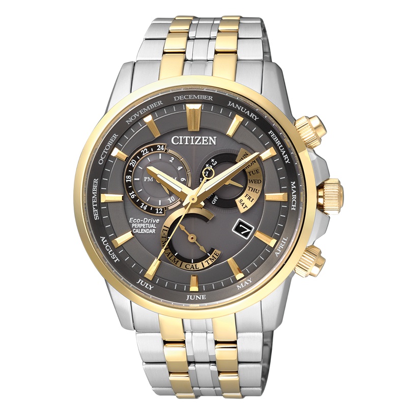 西铁城(CITIZEN)手表男士日本光动能间金色三眼万年历多功能时尚休闲商务男表 BL8145-86H