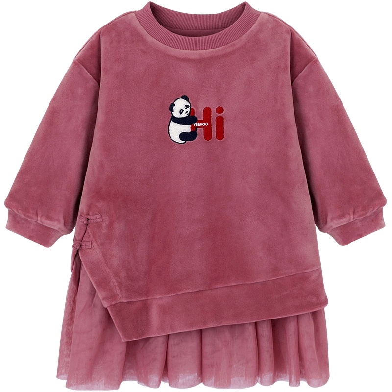 英氏童装儿童长袖连衣裙女童毛绒裙子YRLAJ30408A01