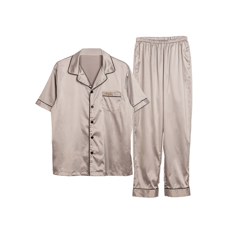 阪织屋男士睡衣短袖开衫套装休闲简约两件套舒适简约家居服套装
