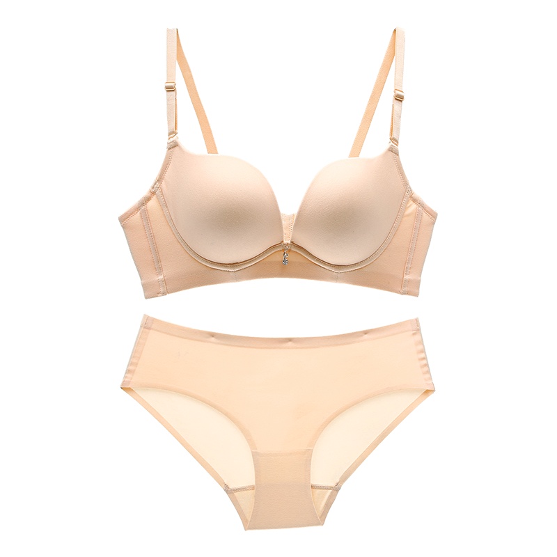 都市丽人简约纯色光面无痕亲肤舒适深V性感诱惑女士胸罩文胸内衣套装2B8127
