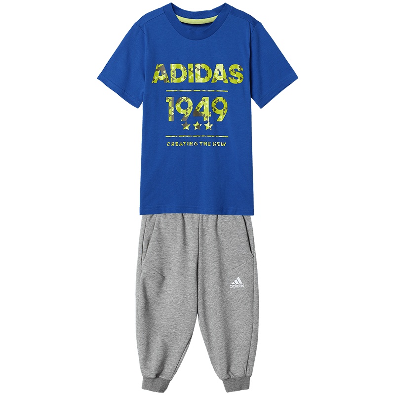 adidas阿迪达斯男童套装透气休闲运动服CW0416. 110 CW0416上装：白色下装：黑色