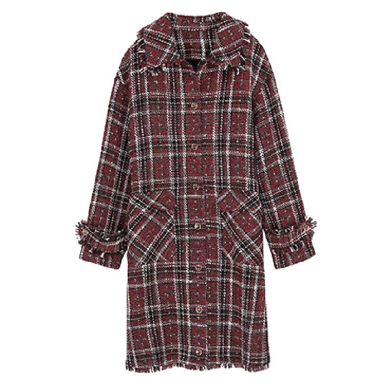 上新拉夏贝尔冬季新款时尚格子宽松中长款百搭学生开衫外套10019543