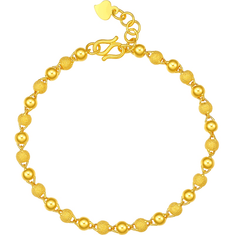 周大生计价黄金手链女式足金光砂金珠链子素链黄金饰品 女士珠宝首饰