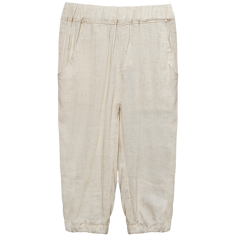 婴姿坊男童夏季棉麻纯色休闲宽松简约收脚舒适裤1-5岁 73-120码