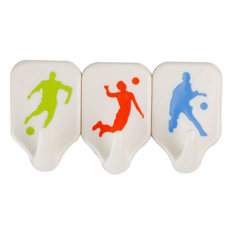 茶花强力粘胶挂钩家用无痕卡通可爱墙壁粘钩墙上承重迷你宿舍钩子 [运动粘钩一组3个装颜色随机]