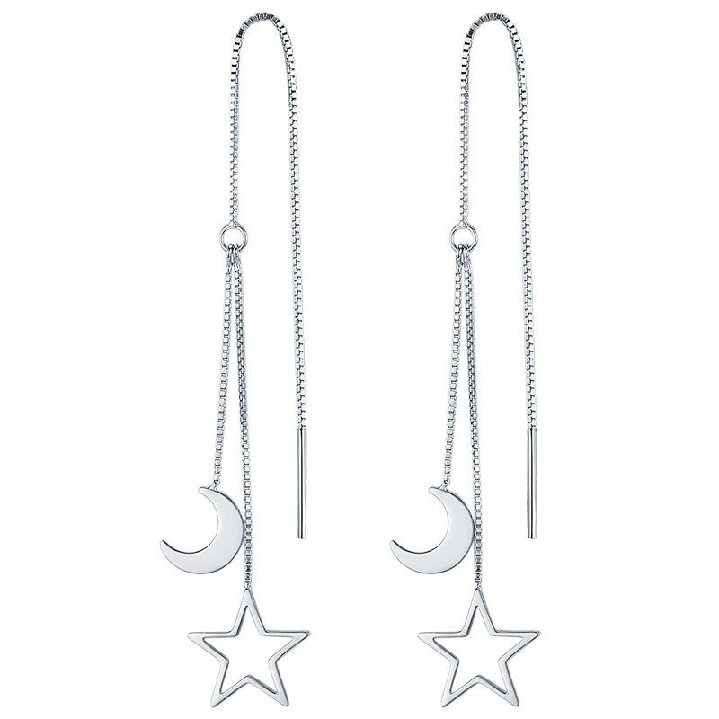 佰色传情纯银小众设计星星月亮耳线耳环女网红长款气质流苏耳坠
