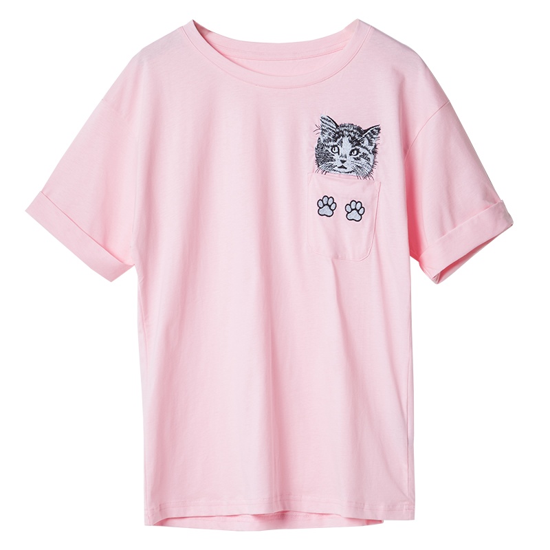 晚白 新品时尚休闲百搭宽松常规款印花圆领短袖T恤上衣女