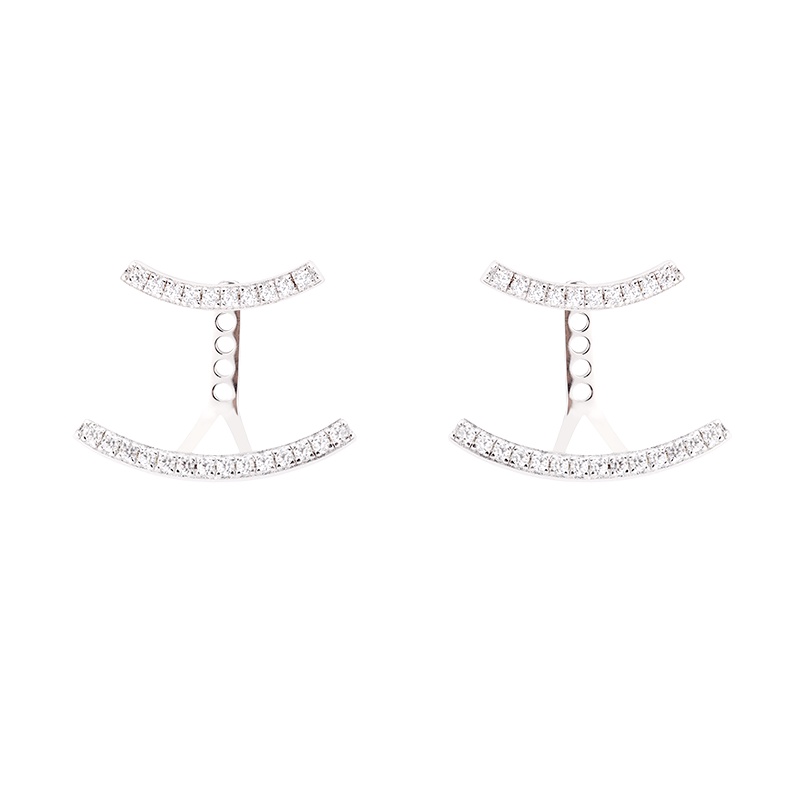 APM Monaco银镶晶钻双线条耳环女 简约925银气质耳钉耳坠精致耳饰