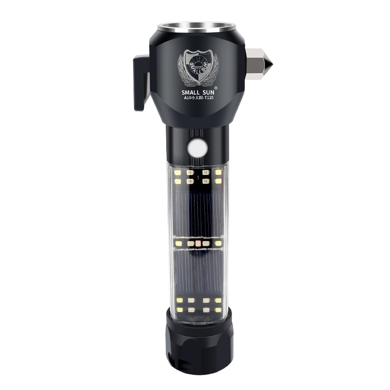 小太阳多功能安全锤强光手电筒太阳能充电可做充电宝车用逃生锤破窗器带指南针T125