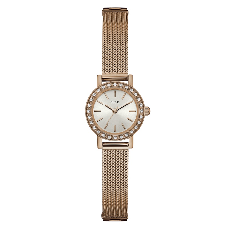 GUESS优雅玫瑰金色织网女士石英腕表W0954L3