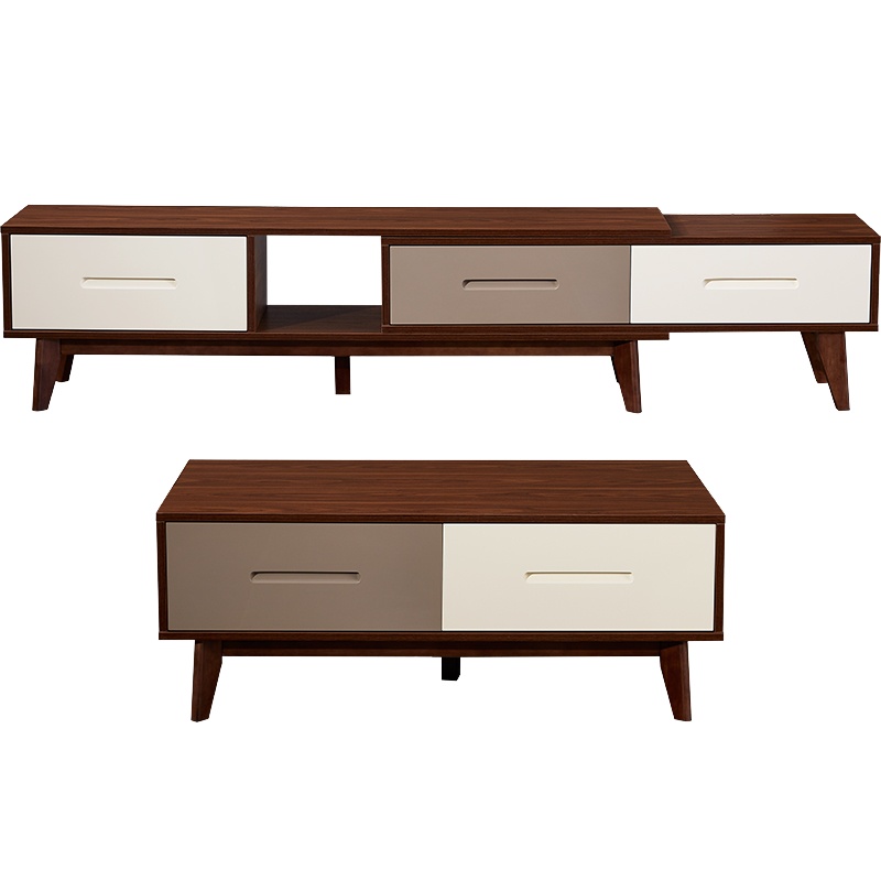 全友家居北欧简约茶几电视柜组合小户型木纹影视柜可伸缩120720