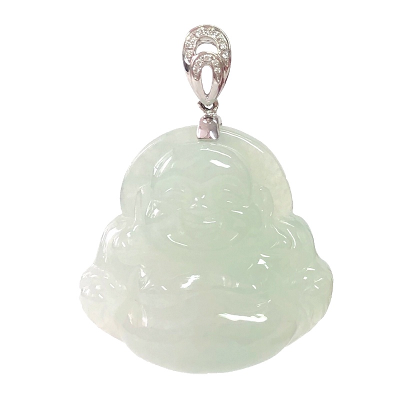 缘源珠宝 天然A货翡翠吊坠18K钻石镶嵌翡翠佛公挂件男女款 附送证书 不含链