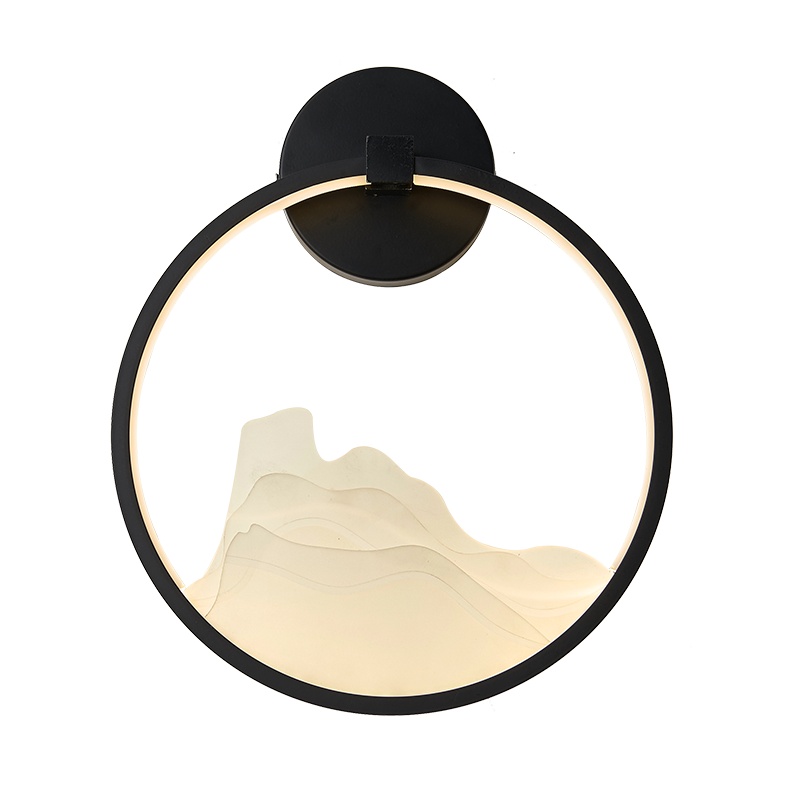 华阁 新中式现代简约铁艺客厅灯餐厅灯卧室双色led背景墙壁装饰壁灯DM03-壁灯