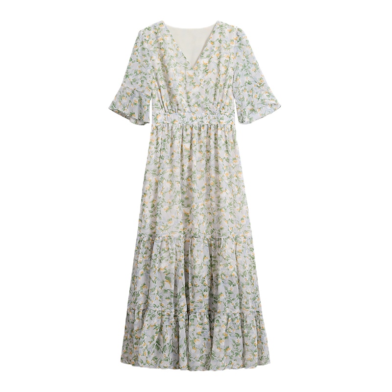 晗亦然碎花连衣裙女夏气质女神范衣服新款轻熟高腰过膝长款裙子8213