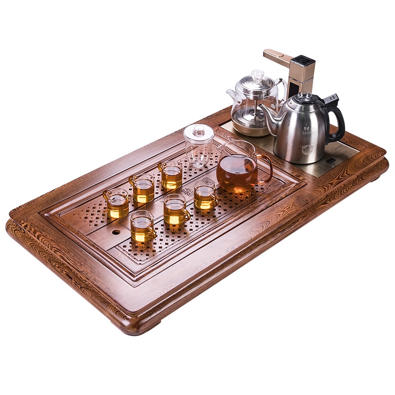 金杞(JINQI) 整套茶具全自动上水电热水壶耐热消毒烧水煮茶自动续水黑鸡翅木新中式茶盘203B款套装