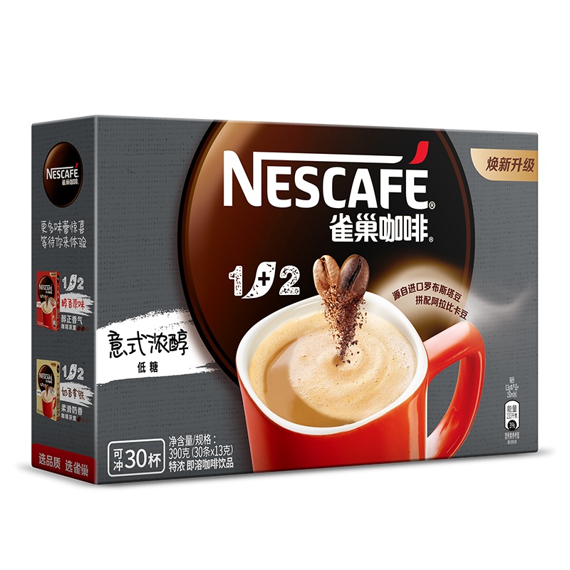 雀巢咖啡1+2特浓双豆拼配条装即溶咖啡 390g(30条x13g)