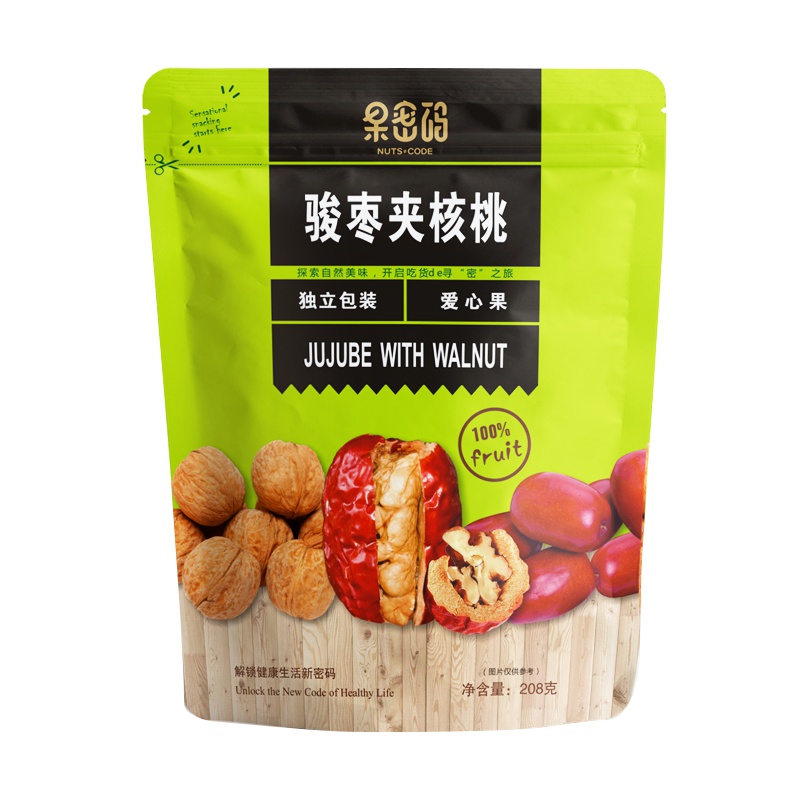 事农果密码系列夹心枣骏枣夹核桃爱心果208g(休闲零食)