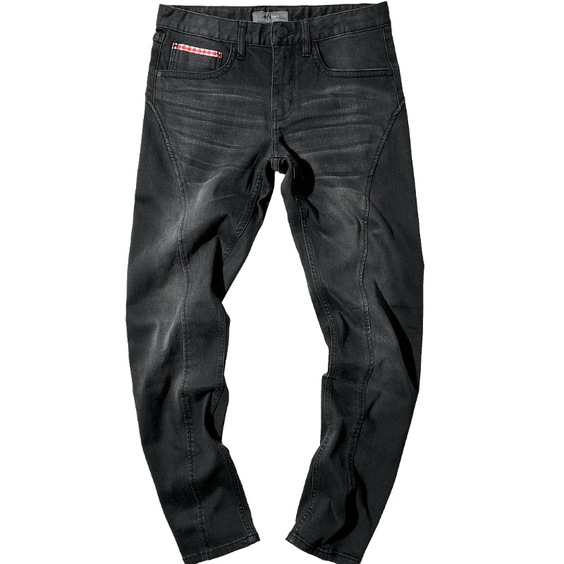 黑鲸简约纯色牛仔裤男秋季男装织带装饰休闲裤子男CKNAJ38033A