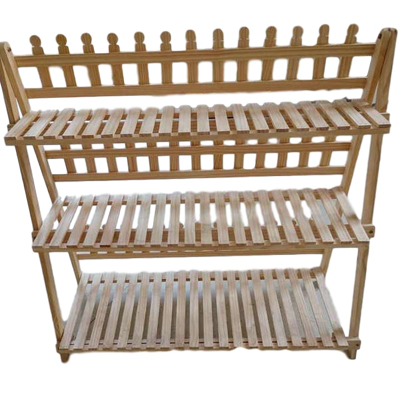 逐鹿中原花架置物架简约木质三层折叠TY874花盆架子