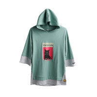 VINCIFAM 印花连帽男士圆领中袖上衣体恤休闲 2019夏季新款短袖T恤男假两件