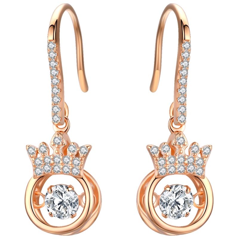 佰色传情S925纯银跳动的心耳环百搭耳饰皇冠长款生日礼物