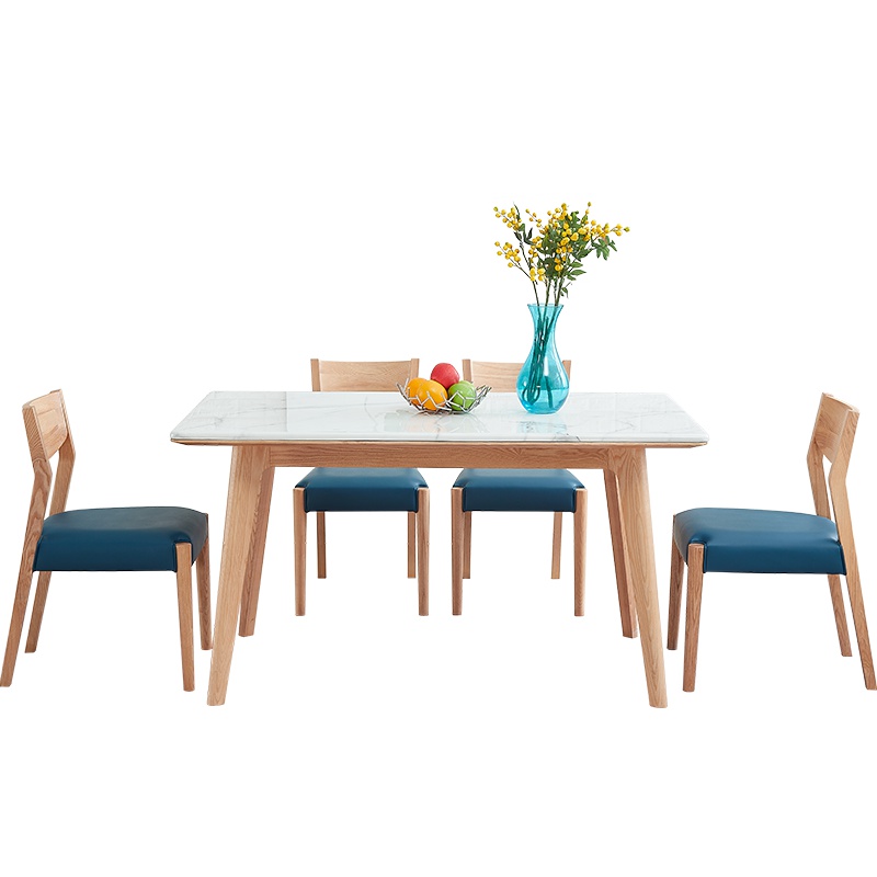 全友家居北欧风餐桌椅石材台面实木框架125003餐桌四椅六椅
