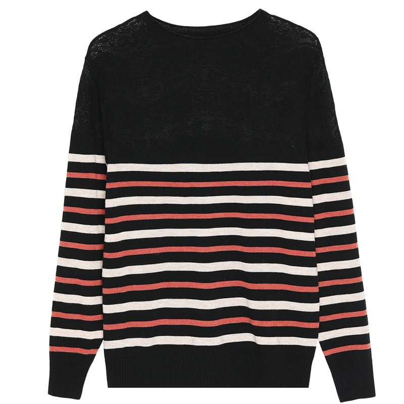恒源祥女士含羊毛针织衫2020秋季新款女士百搭条纹上衣针织衫