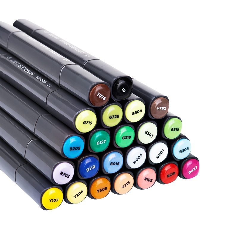 得力双头彩色24色装马克笔套装小学生用美术专业手绘漫画笔初学者24色绘画儿童设计动漫笔全套油性水彩笔70701-24