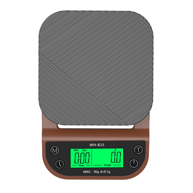 蓉城智能手冲咖啡电子秤吧台食品电子称可计时称重厨房秤珠宝秤家用 英文版咖啡色3kg/0.1g