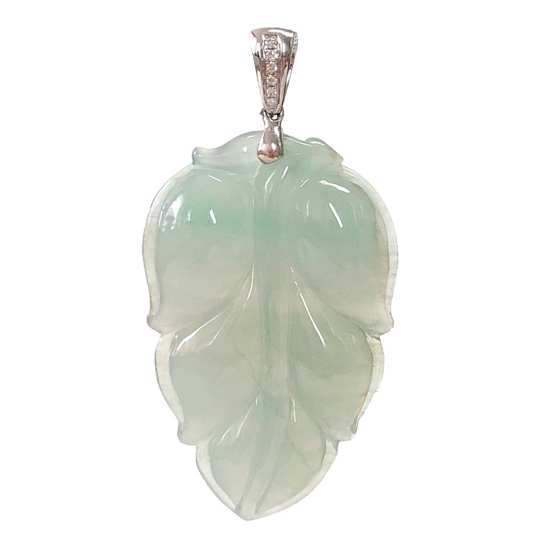 缘源珠宝 天然A货翡翠吊坠 18K减镶钻石翡翠叶子玉坠 冰糯飘绿 附送证书 不含链