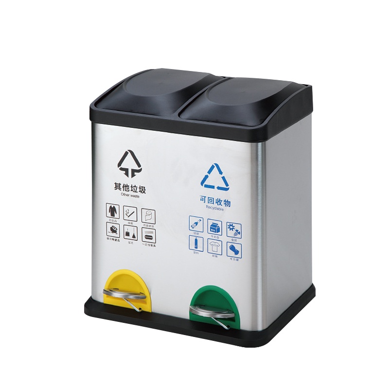 是尚 不锈钢分类脚踏垃圾桶 有盖环保桶 定制标识