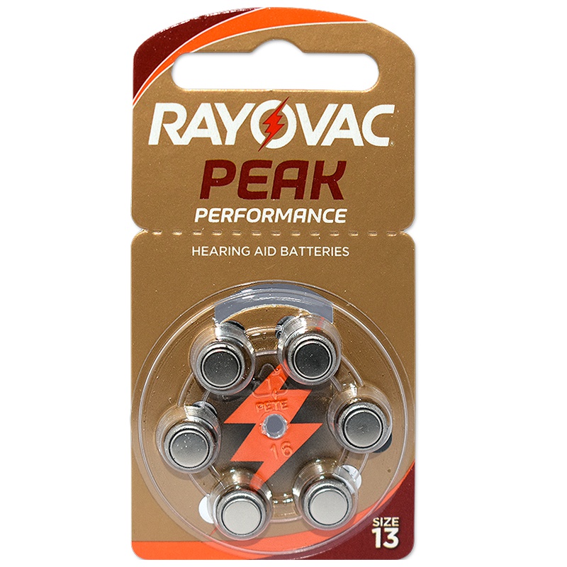 奥迪康(OTICON)英国原装RAYOVAC雷特威PEAK助听器电池锌空气A13号无汞PR41电池1板6粒