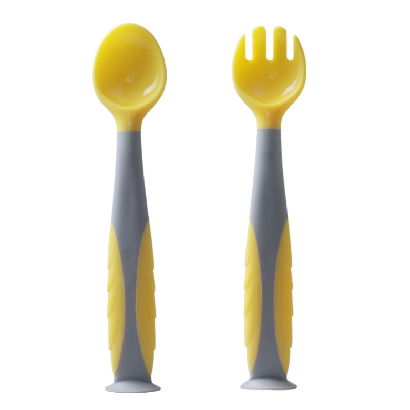 呵贝适宝宝吃饭训练勺子叉子2件婴儿辅食可弯曲勺叉儿童收纳餐具