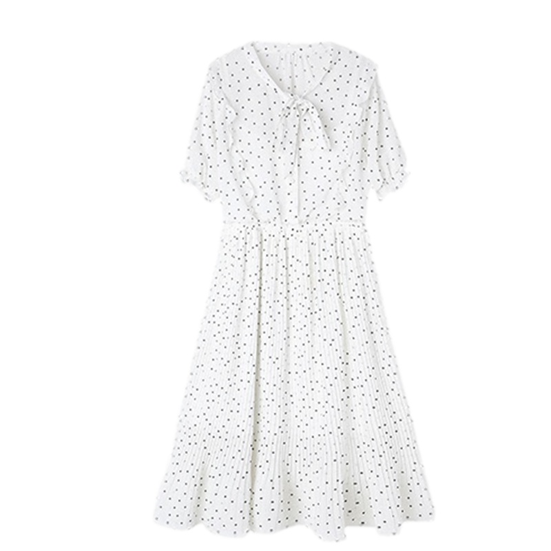 La Babite拉贝缇白色波点连衣裙季女装新款雪纺智熏裙法式桔梗裙子