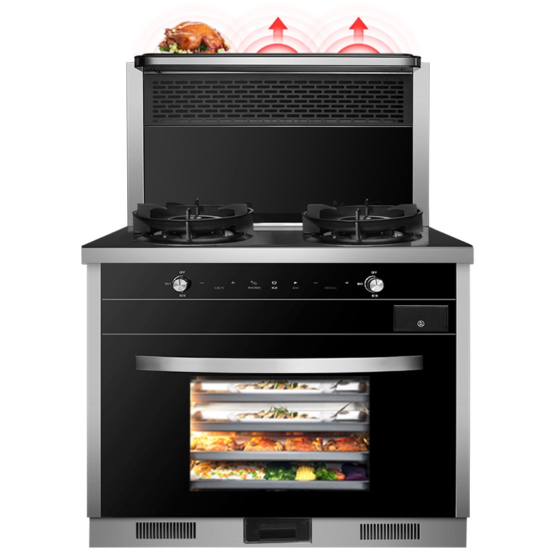 欧尼尔OUNIER LX5-BZ 电热自动清洗侧吸一体式分体式翻盖智能厨房一体机下排式油烟机灶具蒸箱款 液化气集成灶