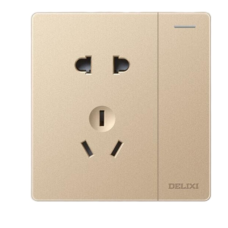 德力西 CD821系列 10A五孔插座带一开双控开关 香槟金纯平大板 (单位:个)
