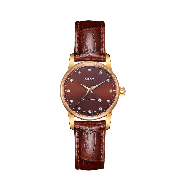 美度(MIDO)瑞士手表 贝伦赛丽系列自动机械咖色表盘皮带女士手表M7600.3.64.8