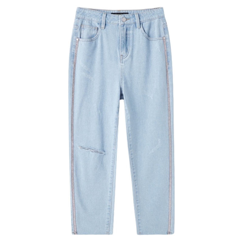 拉夏贝尔夏季新款新款韩版牛仔裤子潮学院风时尚显瘦百搭直筒九分裤子女